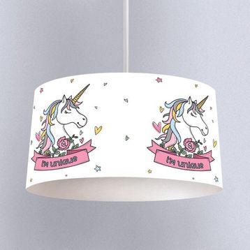 İnstababyrooms Beyaz Unicorn Pembe Yıldız Desenli Çocuk Odası Dijital Baskılı Sarkıt Avize