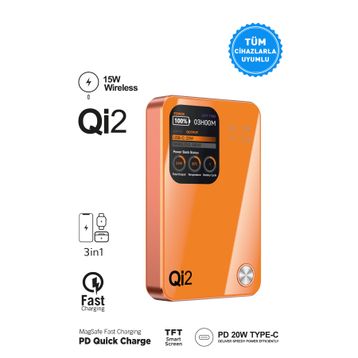 Intouch 10000 mAh MagSafe QI2/PD 20 W TFT Ekranlı Beyaz Powerbank