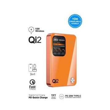 Intouch 10000 mAh MagSafe QI2/PD 20 W TFT Ekranlı Beyaz Powerbank