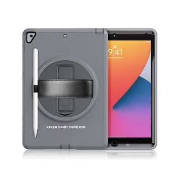 iPad 10.2 8.Nesil Hand Strap - Gri Tablet Kılıfı