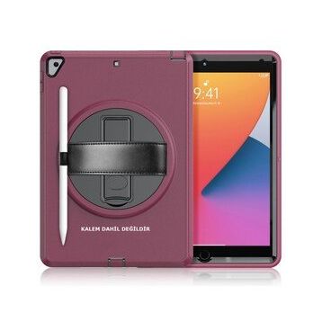 iPad 10.2 8.Nesil Hand Strap - Mürdüm Tablet Kılıfı