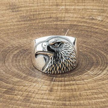 İpek Silver 925 Ayar Gümüş Kara Kartal Motifli Taşsız Gümüş Erkek Yüzük