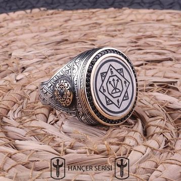 İpek Silver 925 Ayar Gümüş Oğuz Kağan Mührü Desenli Erkek Yüzük