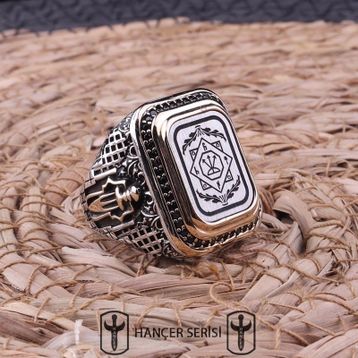 İpek Silver 925 Ayar Gümüş Oğuz Kağan Mührü Desenli Erkek Yüzük