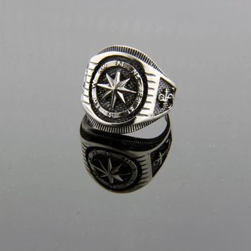 İpek Silver Pusula Tasarım Erkek Yüzük 925 Ayar Gümüş