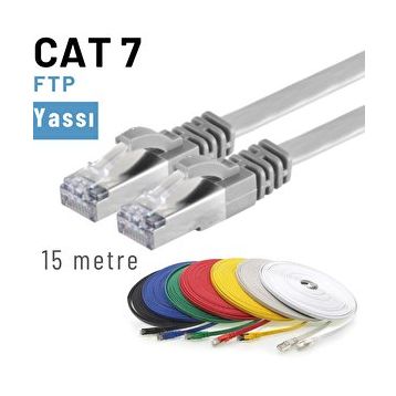 IRENIS CAT7 Yassı FTP Gri 15 Metre Ethernet Network Lan İnternet Kablosu