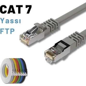 IRENIS CAT7 Yassı FTP Gri 15 Metre Ethernet Network Lan İnternet Kablosu