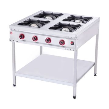 Işıkgaz Silverinox Endüstriyel Doğalgazlı Taban Raflı Midi 4 Gözlü Ocak