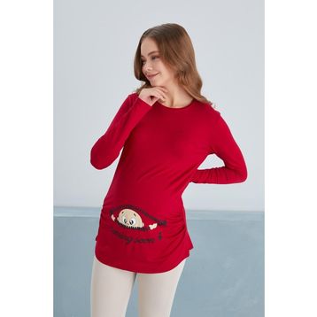 Işşıl 4495 Bordo Viskon Fermuardan Bakan Bebek U Kol Hamile T-Shirt