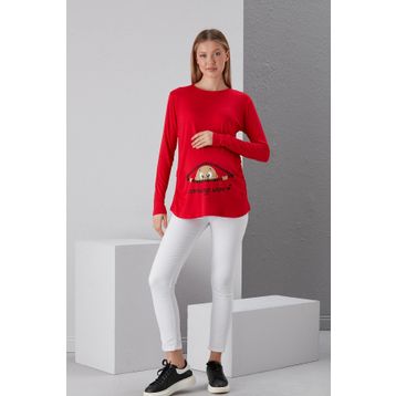 Işşıl 4495 Bordo Viskon Fermuardan Bakan Bebek U Kol Hamile T-Shirt