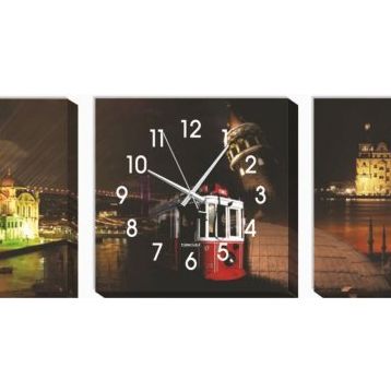 İstanbul Ve Gece Duvar SaatiKanvas Tablo