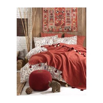 İyi Geceler İstanbul Boho Chic Çift Kişilik Püsküllü Battaniyeli Tarçın Nevresim Seti