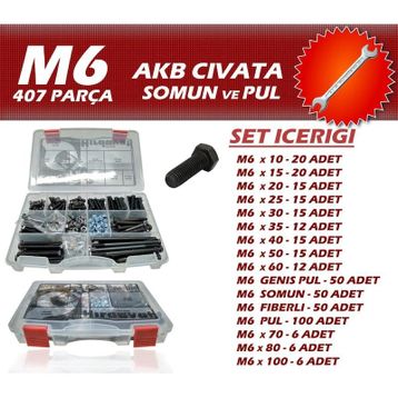 İzeltaş 407 Parça M6 Akb Civata Somun ve Pul Seti Anahtar