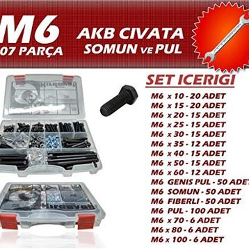 İzeltaş 407 Parça M6 Akb Civata Somun ve Pul Seti Anahtar