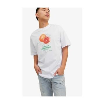 Jack & Jones 12230754-White Jorgrocery Tee Ss Crew Neck Beyaz Erkek T-shirt