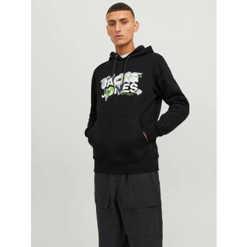 Jack & Jones 12240214-Black Jcodust Sweat Hood Sn Erkek Siyah Sweatshirt