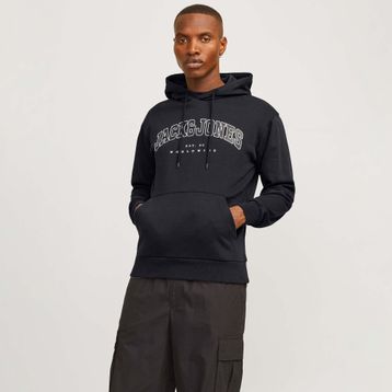 Jack & Jones 12256521-BLK Caleb Varsity Siyah Kapüşonlu Erkek Sweatshirt