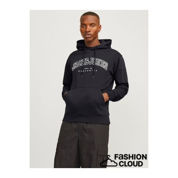 Jack & Jones 12256521-BLK Caleb Varsity Siyah Kapüşonlu Erkek Sweatshirt
