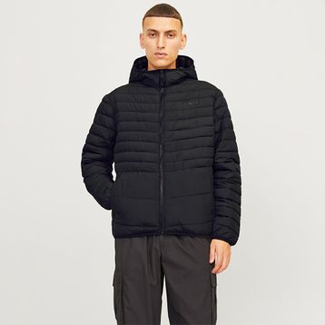 Jack & Jones 12256983-BLK State Packable Puffer Hood Siyah Erkek Kapüşonlu Mont