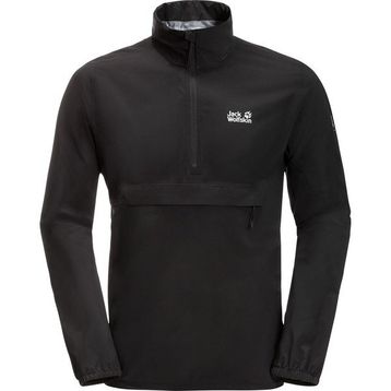 Jack Wolfskin 1115061-6000 Pack Go Overhead Kapüşonlu Normal Kalıp Siyah Erkek Yağmurluk