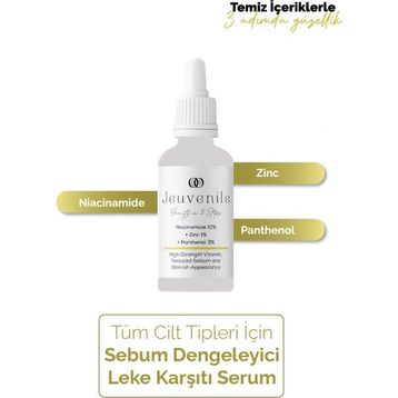 Jeuvenile 30 ml Niacinamide %10+Zinc%1+Panthenol %3 Cilt Yağı Dengeleyici ve Leke Karşıtı Serum