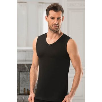 Jiber 115 V Yaka Sıfır Kol Siyah Erkek Atlet