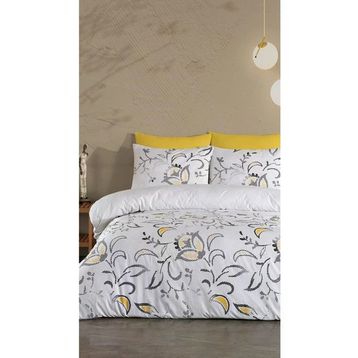 Jolly Home 4 Mevsim Çift Kişilik Kapitoneli Manolya Sarı Gri Nevresim Takımı