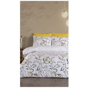 Jolly Home 4 Mevsim Çift Kişilik Kapitoneli Manolya Sarı Gri Nevresim Takımı