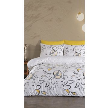 Jolly Home 4 Mevsim Çift Kişilik Kapitoneli Manolya Sarı Gri Nevresim Takımı