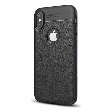 Jopus Apple iPhone XS Max Deri Desenli Lüx Niss Siyah Silikon Kılıf