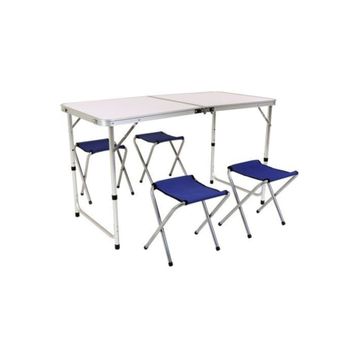 Joystar Katlanır 60x20 cm Kamp Masası + 4 Adet Tabure Kamp Seti -