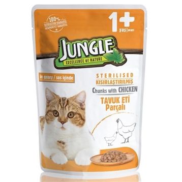 Jungle 24x100 gr Pouch Jöleli Tavuklu Kısırlaştırılmış Kedi Konservesi