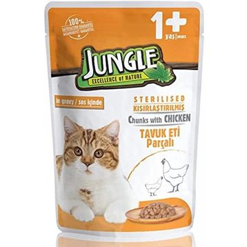 Jungle Jungle Pouch Kısırlaştırılmış Gravy Soslu Tavuklu 100 gr Yaş Kedi Maması