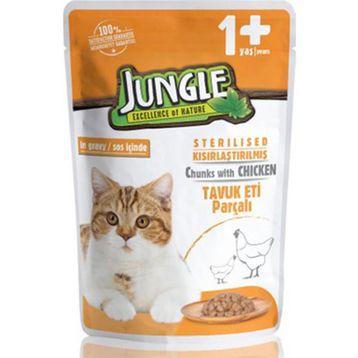 Jungle Pouch Kısırlaştırılmış Gravy Soslu Tavuklu Yaş 24x100 gr Kedi Maması
