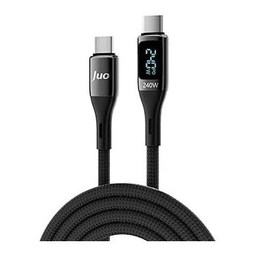 Juo 240W Dijital Led Ekranlı E-Mark Çipli PD 3.1 USB Type-C to Type-C 1 mt Hızlı Şarj ve Data Kablosu