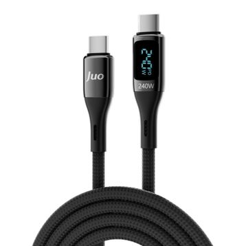 Juo 240W Dijital Led Ekranlı E-Mark Çipli PD 3.1 USB Type-C to Type-C 1 mt Hızlı Şarj ve Data Kablosu