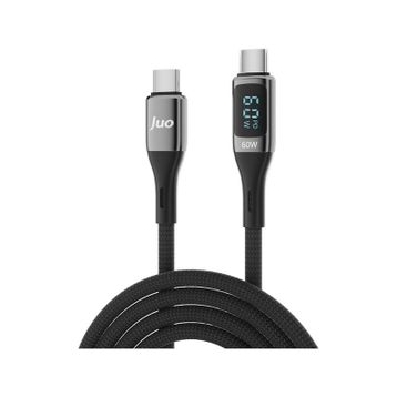 Juo 60W 1 mt USB Type-C to Type-C Dijital Led Ekranlı Örgülü Hızlı Şarj ve Data Kablosu