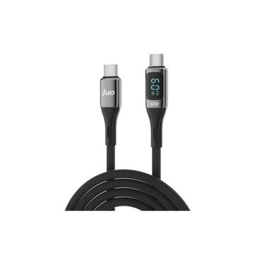 Juo 60W 2 mt USB Type-C to Type-C Dijital Led Ekranlı Örgülü Hızlı Şarj ve Data Kablosu