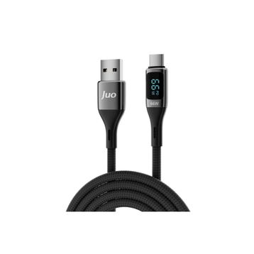 Juo 66W USB-A to USB Type-C 2 mt Dijital Led Ekranlı Örgülü Hızlı Şarj ve Data Kablosu