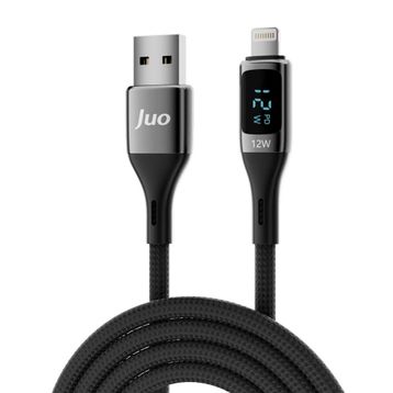 Juo iPhone iPad 12W 2 mt Dijital Led Ekranlı USB-A to Lightning Örgülü Hızlı Şarj ve Data Kablosu