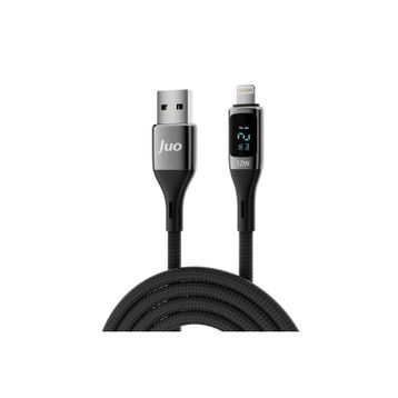 Juo iPhone iPad 12W 2 mt Dijital Led Ekranlı USB-A to Lightning Örgülü Hızlı Şarj ve Data Kablosu
