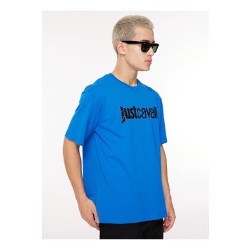 Just Cavalli 75OAHG01 Açık Mavi Bisiklet Yaka Erkek T-Shirt