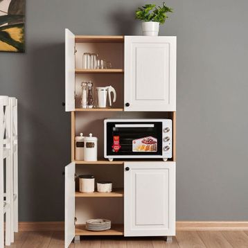 Just Home Ares 4 Kapaklı Orta Bölmeli Meşe Beyaz Çok Amaçlı Dolap