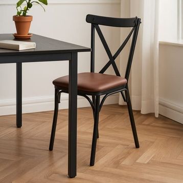Just Home Luna Kahverengi Siyah 85x39x39 cm Metal Tonet Sandalye