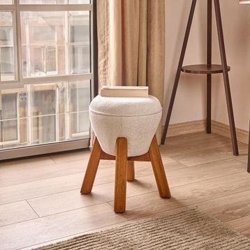 Just Home Retro 48x33x33 cm Krem Mantar Puf
