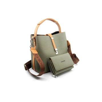 Just Polo MH4002MH Yeşil Orta Boy 3 Bölmeli Kadın Omuz Çantası ve Cüzdanı Kombin