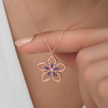Kadın Gümüş Rose Çiçek Kolye