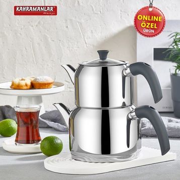 Kahramanlar 4 Parça Delux Soft Mini Boy Antrasit Çaydanlık Takımı