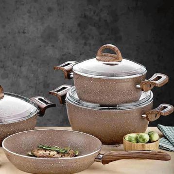 Kahramanlar 4421 Fiesta 7 Parça Kahverengi Granit Tencere Seti