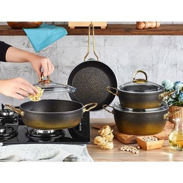 Kahramanlar Fiesta 7 Parça Altın Granit Tencere Seti